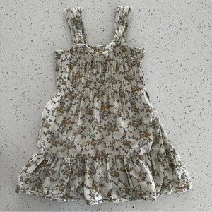 Boho Yoli & Otis Girls 6Y Floral Smocked Tiered Linen Dress Cream Mustard Blue